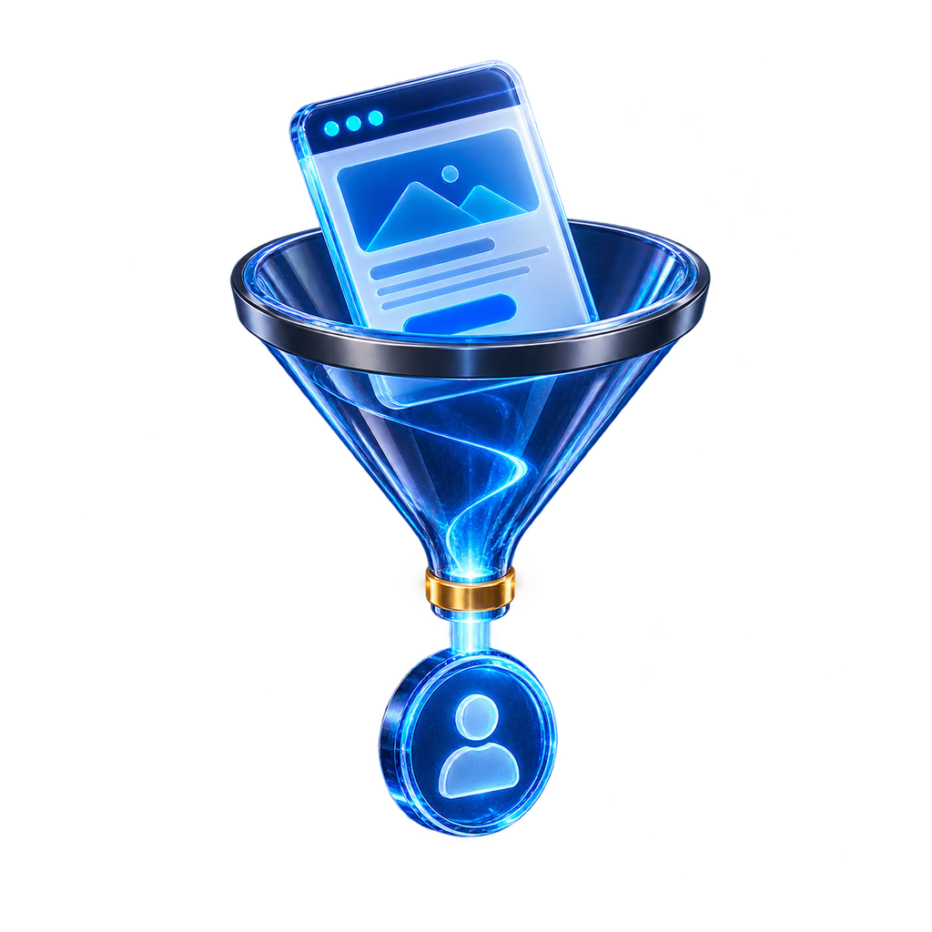 Funil tridimensional convertendo uma visita em contato